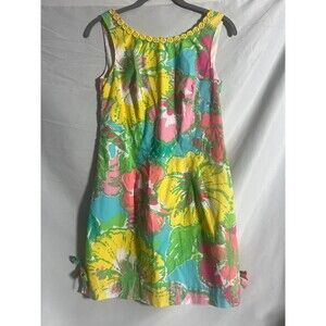 Lilly Pulitzer Delia Shift Dress 0 Shorely Blue Big Flirt Floral Lace Hem Ties